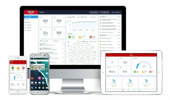 Analytics-screenshots-on-multiple-devices Zerto Analytics UI shown on multiple device types and screens sizes